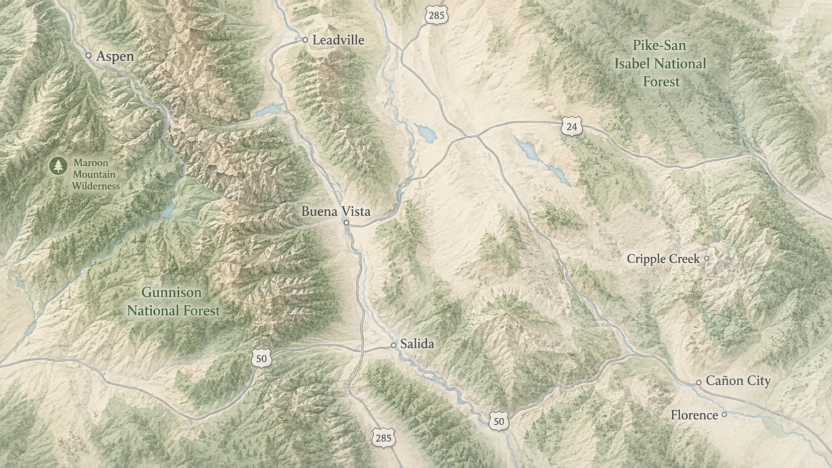 Arkansas River map from Leadville to Cañon City